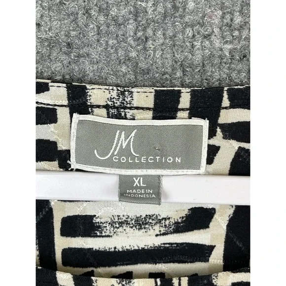 JM Collection Tunic Top Women's XL Black White 3/4 Sleeve Geometric - Picture 7 of 9